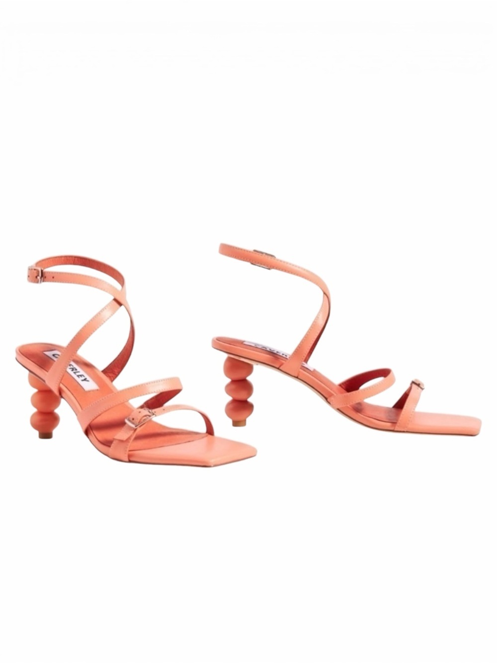 ANTHROPOLOGIE CAVERLEY MAZIE STRAPPY SQUARE TOE CORAL ROCK ANKLE WRAP HEELS